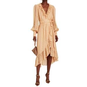 Zimmermann Lurex Wrap Midi Dress Caramel‎ Size US 4